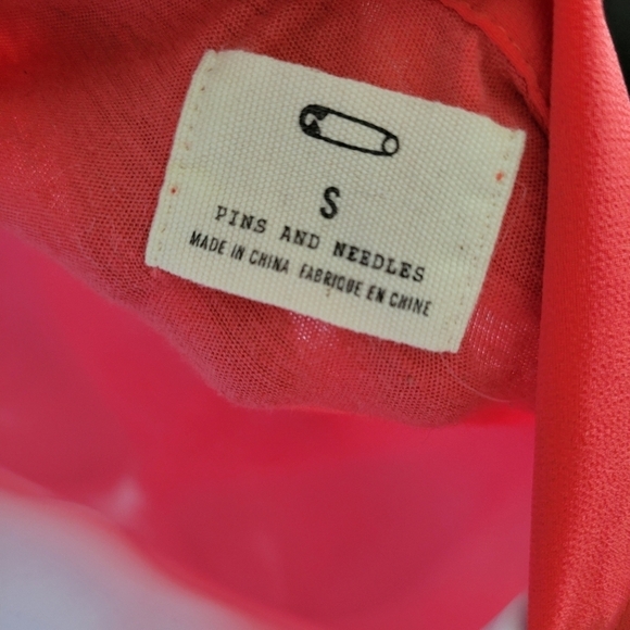 Pins and Needles Small Coral Red Short Sleeve Blouse Linen Blend Chiffon Ruffle - Picture 7 of 8